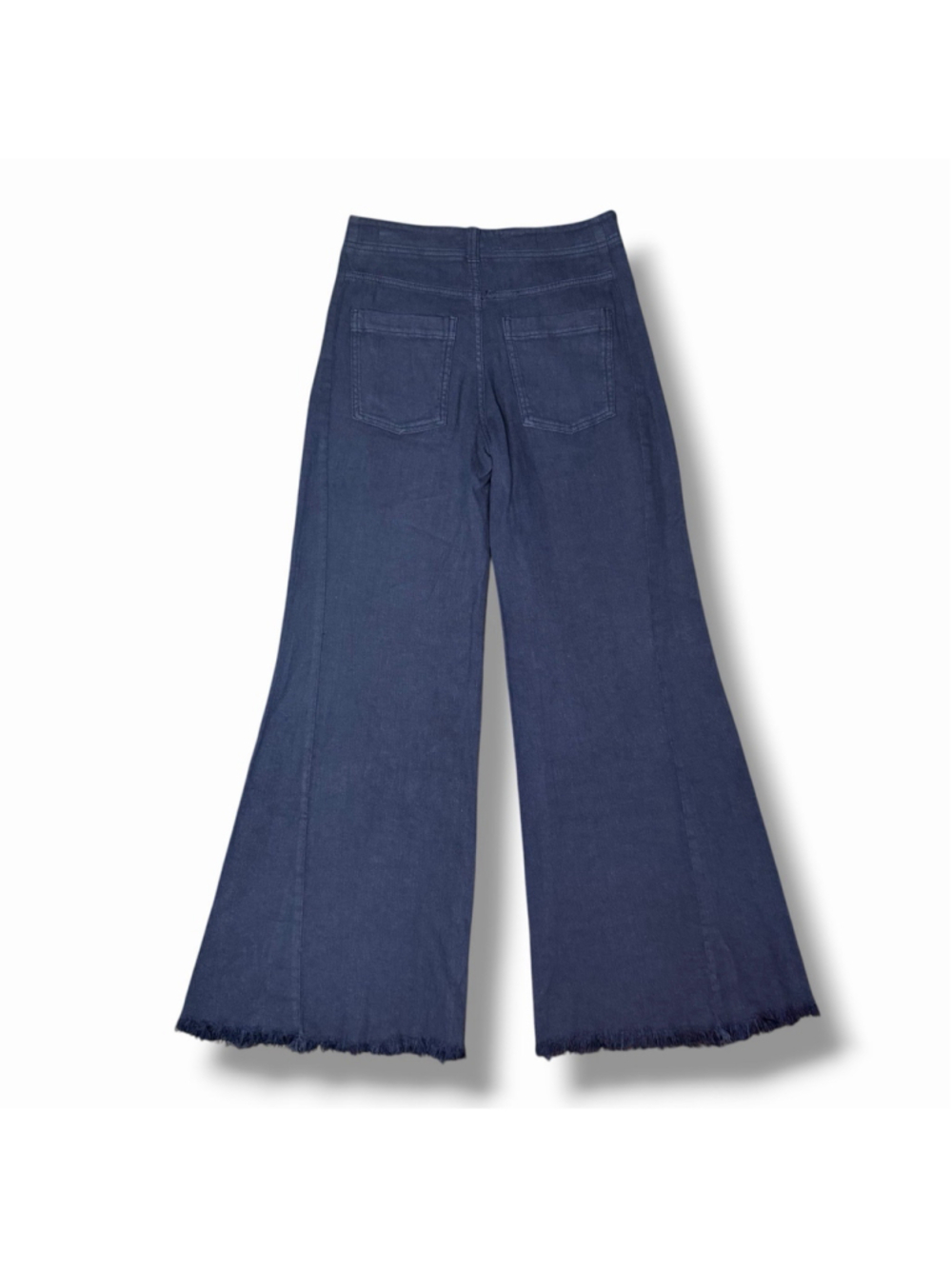 Pilcro Anthropologie Adi Linen Flare Pants Navy Blue Sz 24 Frayed Old Money - Picture 5 of 7